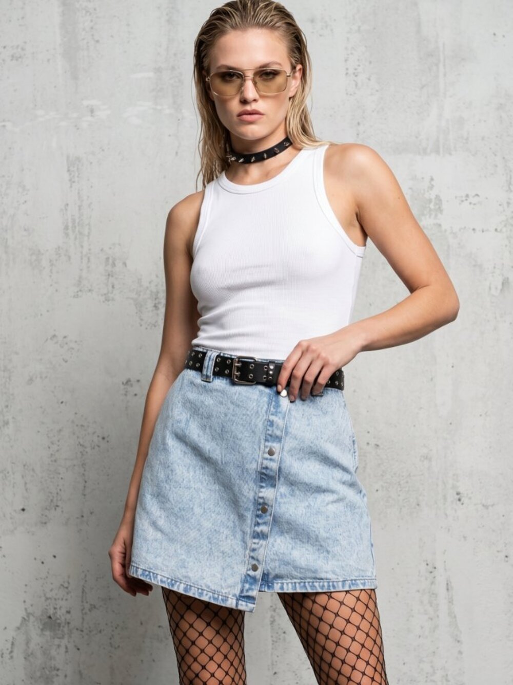 Y2K Preppy Grunge Denim Mini Skirt Button-Front 100% Cotton Size 10